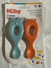 Nuby Silicone Easy Grip Spoons 2-Pack - Mouse and Bear - 6 Months - BPA Free