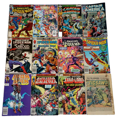 MARVEL COMICS LOT SPIDER-MAN BATTLESTAR DC IRON MAN CAPTAIN FANTASTIC FOUR VTG
