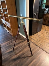 Antique Stanley London Telescope - Wood Tripod, Brass - Estimated 1890's