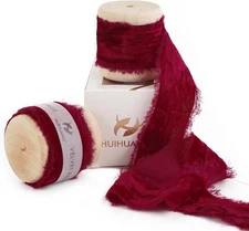 HUIHUANG Red Velvet Ribbon 1 inch Frayed Silk 1 inch, 