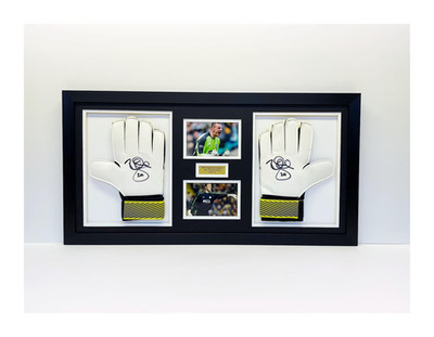 Doppel Goalie Handschuh Display Rahmen 3D Box 33x16,5 mit 2 Fotos & Plakette schwarz