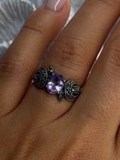 925 Sterling Silver Amethyst & Marcasite Ring...