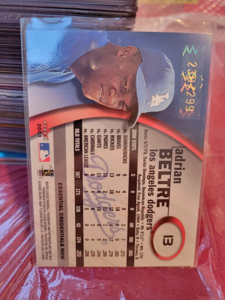 2001 Fleer EX E-X #13 Adrian Beltre Essential Credentials Now #230/299 Rare HOF! - Image 2 of 3