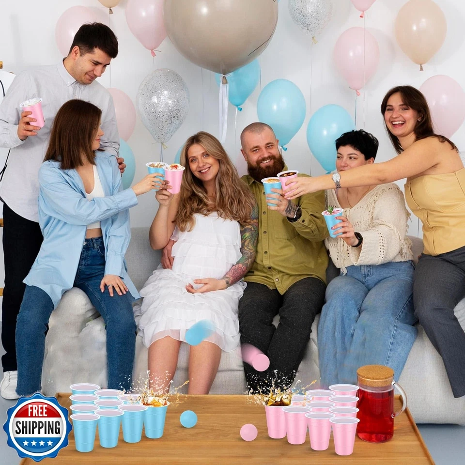 Juego de 32 piezas Foilswirl revelación de género fiesta incluye plástico rosa azul 16 oz  Foto 3 de 4