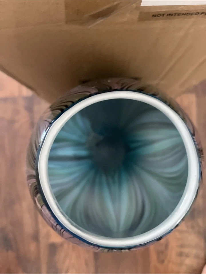 Jarrón de pluma de pavo real diseño cian 20 X 8 pulgadas nuevo caja abierta Foto 3 de 4