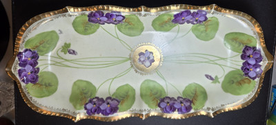 Antique 1910 Prussian Royal RudolstadtGold Rim Celery Relish Dish Floral Violets