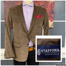 Stafford Corduroy Blazer Jacket Sport Coat Mens 40R Slim Fit Brown Cotton