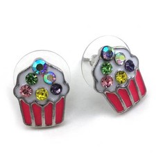White Frosting Light Pink Cupcake Stud Post Earrings Enamel Charm Birthday Gift