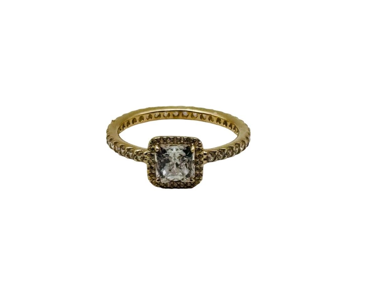 Authentic Pandora Solid 14k Yellow Gold Princess Cut CZ