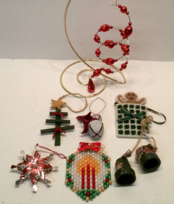 Christmas Tree Ornaments Homemade Farm House Handmade Gingerbread Beads Tin Star