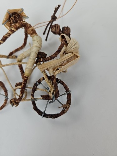 Crate&Barrel Bicyclist w/Family Ornament Natural Fiber Handcrafted Kenya Women - Picture 5 of 6