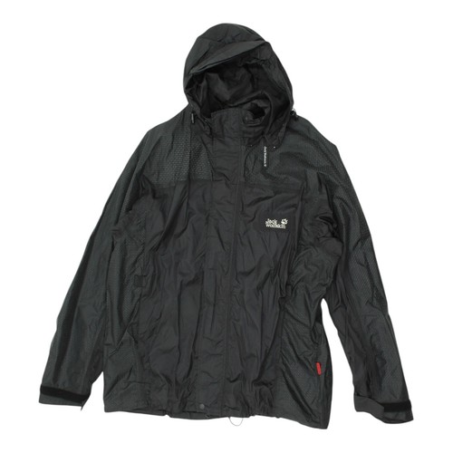 Jack Wolfskin Rain Jacket | Vintage Mens Black Outdoors Designer Hooded Coat