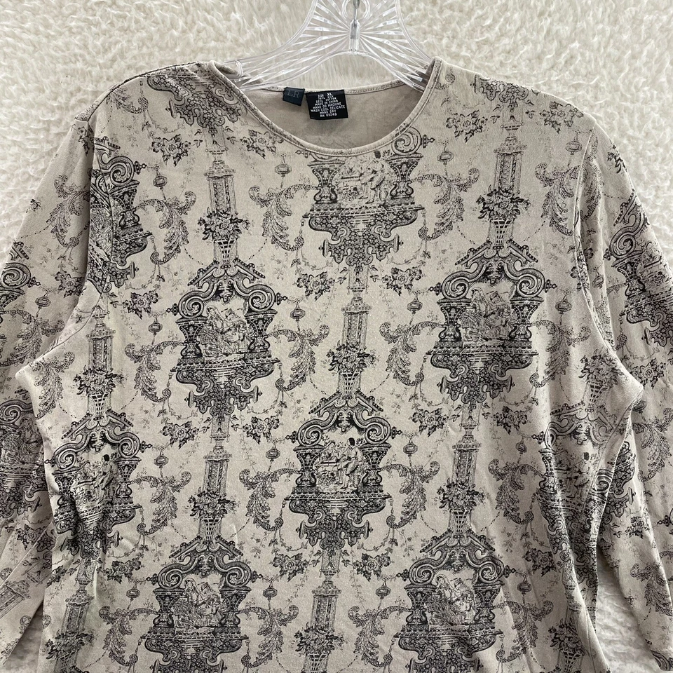 Top Y2K Vintage XL Beige Tostado Mezcla Seda Slinky Elastizado Manga 3/4 Boho Grunge Foto 3 de 4