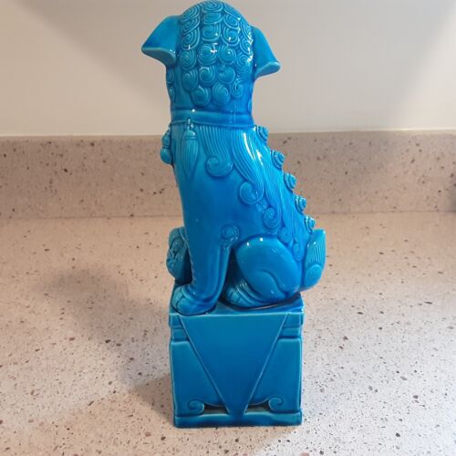 Estatuilla Estatua Vintage Turquesa Cerámica Foo Perro León Fu ~ 9.25" Alto - Imagen 3 de 8