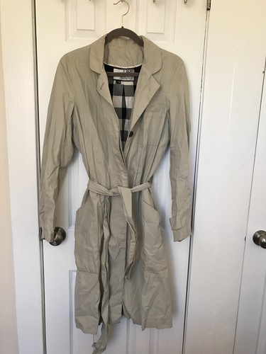 ROGAN Trench Coat Khaki Beige Long Sleeve Belted Basic Jacket L Large