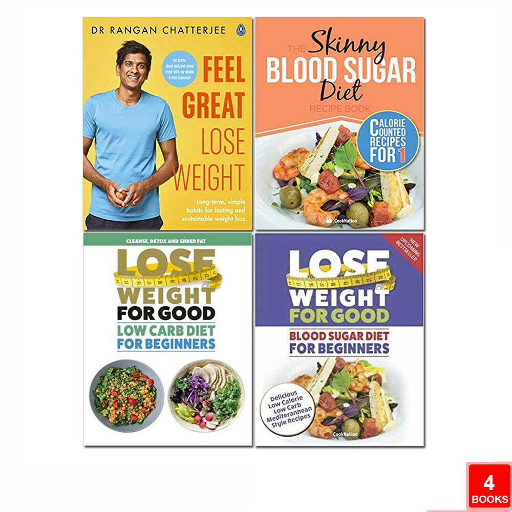 Feel Great Lose Weight, Low Carb Diet, Skinny Blood Sugar Diet 4 Books Set NEW