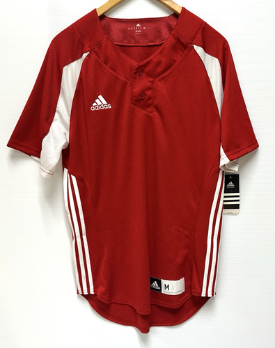 Adidas Baseball Shirt Jersey Red White stripe 2 button Diamond Men's Medium NWTs