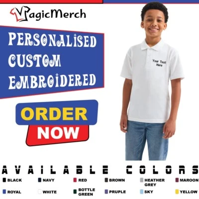 Embroidered Your Text Uneek Childrens Classic Polo Shirt Running Sports School