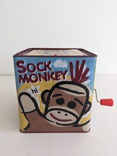 Retro Schylling Sock Monkey Tin Jack in the Box "Pop Goes the Weasel" Toy
