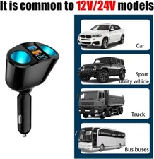 12V Outlet Dual USB Car Cigarette Lighter Socket Splitter Power Adapter Charger
