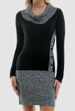 BCX Womens Juniors' Black Cowlneck Button-Trim Colorblocked Sweater Dress Size M