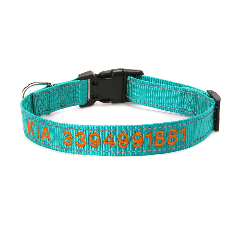 Reflective Nylon Personalised Dog Collar Embroidered Custom ID Name Phone Number eBay