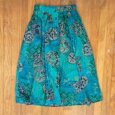 Vintage Mixed Print Skirt Size XS/Small 25-27" Waist 1980s Floral Abstract Rayon