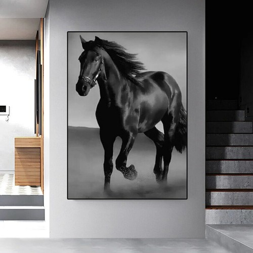 Modernes schwarzes Pferd Kunst Tier Leinwand Gemälde Poster nordisches Wandbild Wanddeko - Bild 2 von 6