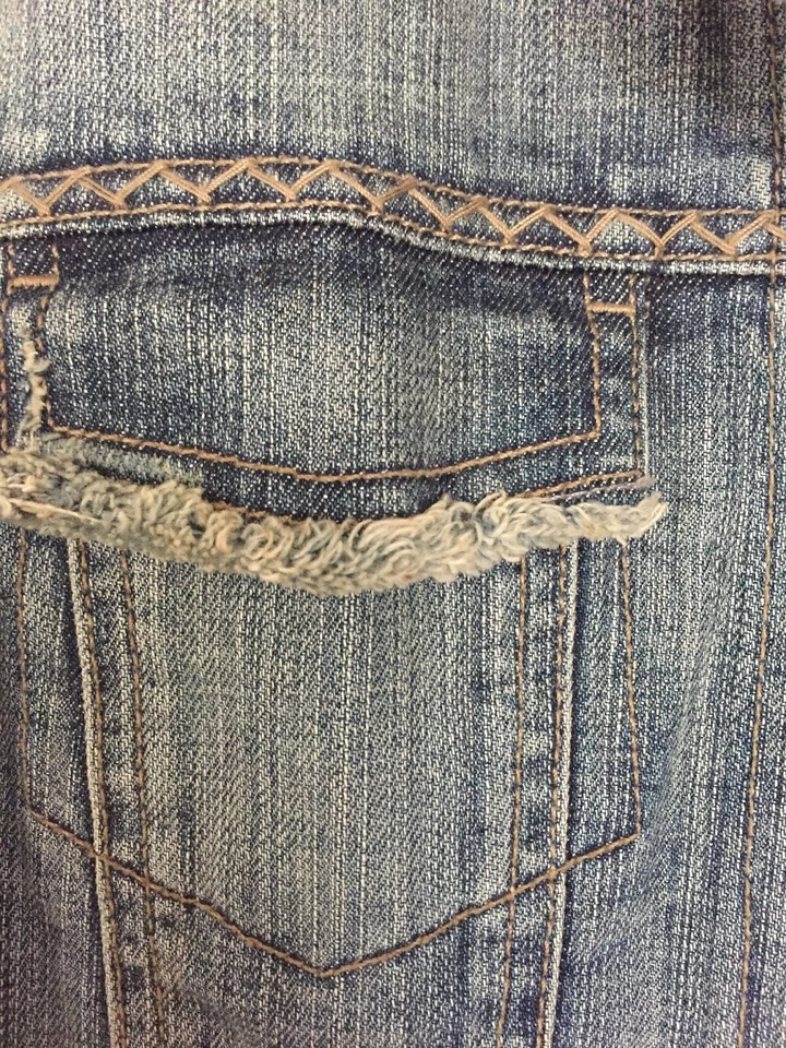 ELIE TAHARI состаренный потертый бисером джутовый цветочный манжеты кнопки джинсовая куртка S P - Изображение 3 из 4