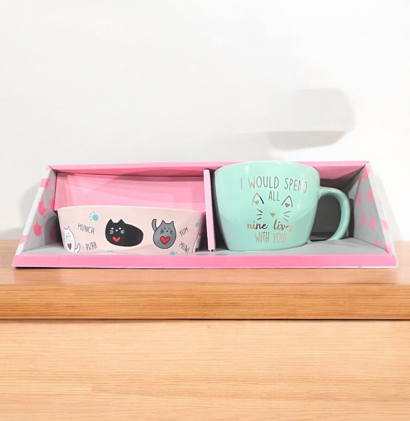New! Mug & Pet Bowl Set “I Would Spend All Nine Lives With You” Kitty Cat Lover