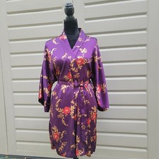 VTG California Dynasty Floral Paisley Purple Red Robe Satin Kimono Sz M Medium