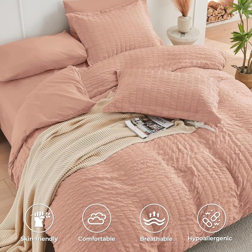 Seersucker Duvet Cover With Pillow Case 100% Egyptian Cotton Bedding Sets 4Color - Picture 36 of 37