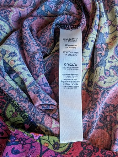 Abito tubino donna Chico's taglia 0 viola, verde e blu colorato con manica a campana - Foto 12 di 18