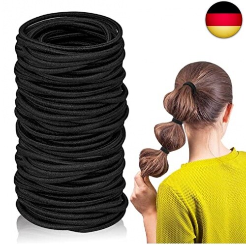Hanyousheng 100 StüCk Haargummis MäDchen, Schwarz Haargummi , Ohne Metall Klein-image