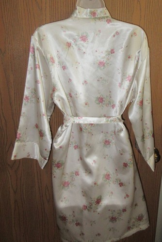 KATELYN COURT poly SATIN KIMONO OPEN belted robe IVORY PINK lingerie sz S - Picture 4 of 6