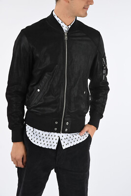 DIESEL L NIKOLAI Mens Bomber Jacket Leather Cafe Racer Winter Outwear Black Coat