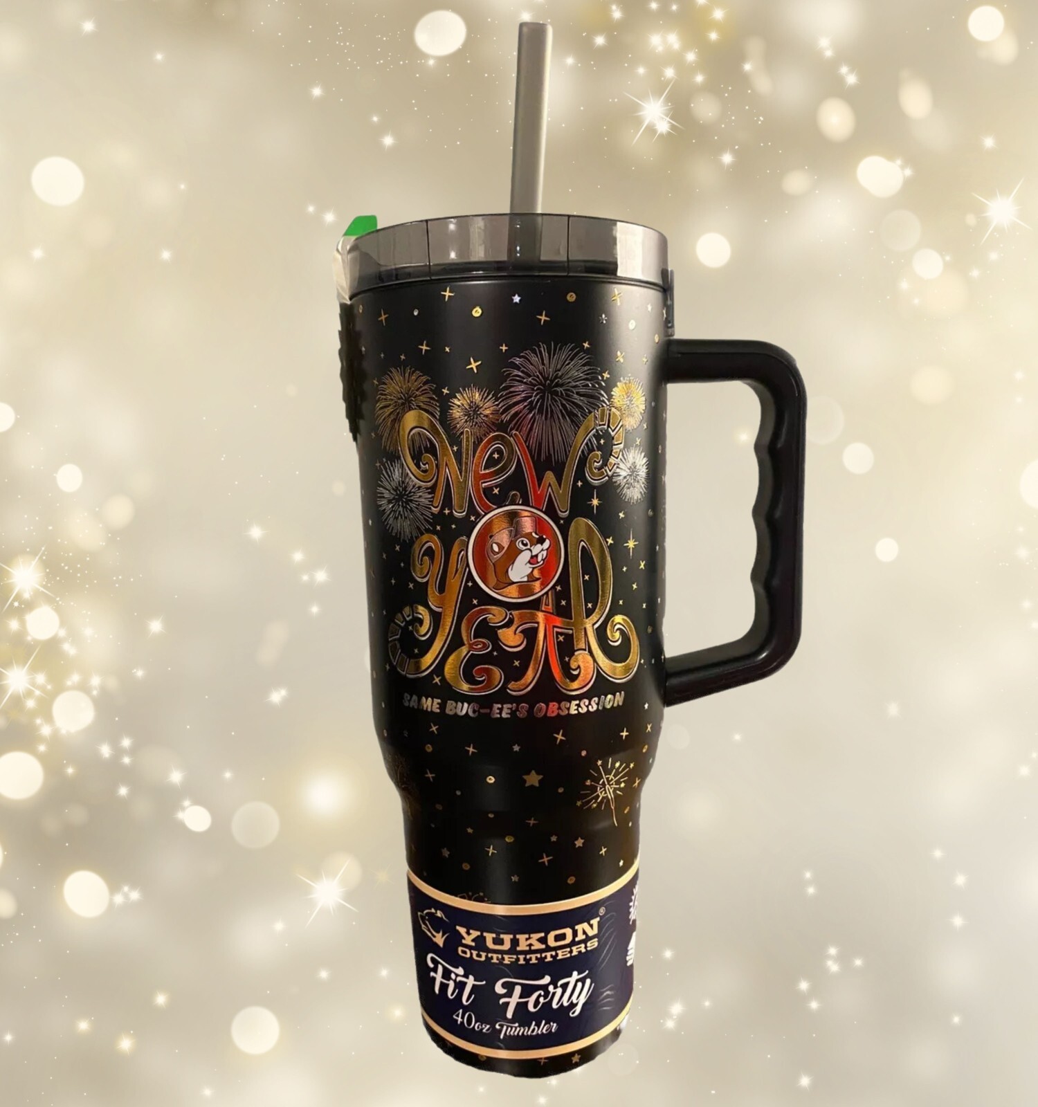 Bucees New Year 2025 Tumbler 40oz  Limited Edition w/Handle & Straw Glow In Dark