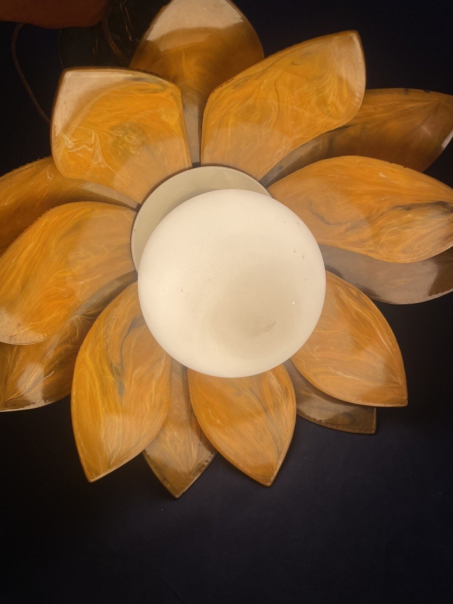 1970's Retro Orange Hanging Light Lighting Flower Vintage 1970's Retro Orange Hanging Light Lighting Flower Vintage
