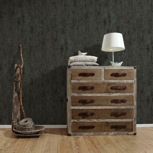 Havana Black Distressed Industrial Metallic Wallpaper Paste Wall A.S Creation - Picture 3 of 3