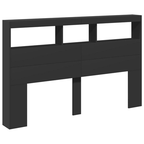 vidaXL Headboard Cabinet with LED Black 160x17x102 cm BMG - Picture 3 of 10