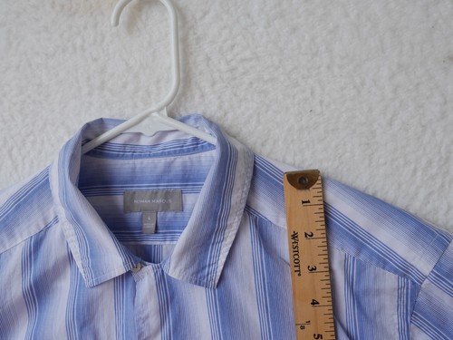 Camisa Neiman Marcus Manga Corta Vertical Rayas Azul Blanco Abotonada Talla L - Imagen 5 de 8