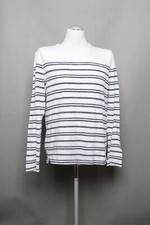 Mens Selected M White Striped Lightweight Round Neck Cotton Sweater B773