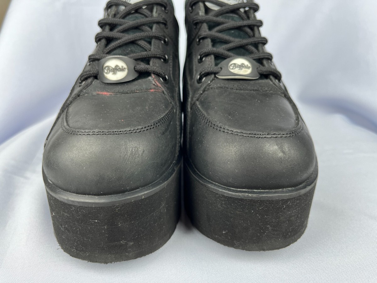 レア　Buffalo London ブラック Buffalo London Y2K Black Leather Platform Boots Size EU 39
