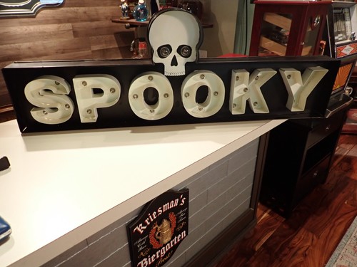 Large Metal Plug-in Halloween sign. 42" wide by 14" tall. Spooky w/ xtra bulbs - Picture 2 of 9