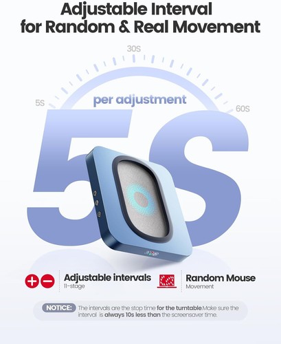 Large Turntable Mouse Mover Jiggler, Adj Intervals, LED Display, Aurora Blue - 第 3/8 張圖片