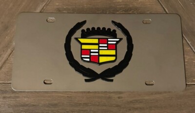 Cadillac Crest New 3D Logo Black Stainless Steel Auto License Plate - Car Beyond Store