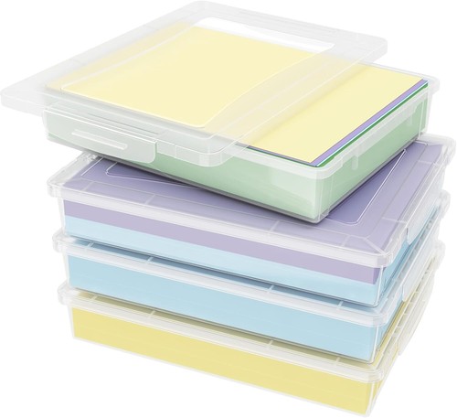 4 Pack Plastic Multi-Purpose Storage Box with Latching Lids, Paper Storage