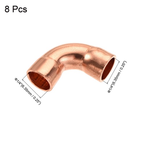 8 pack 90 Degrees Elbow Copper Pipe Fitting Brazing Connection 1/4 Inch ID - Picture 4 of 6