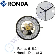 Genuine Ronda 515 24 Hour GMT Watch Movement Swiss Parts (4 Hands) Date @ 3/4.5