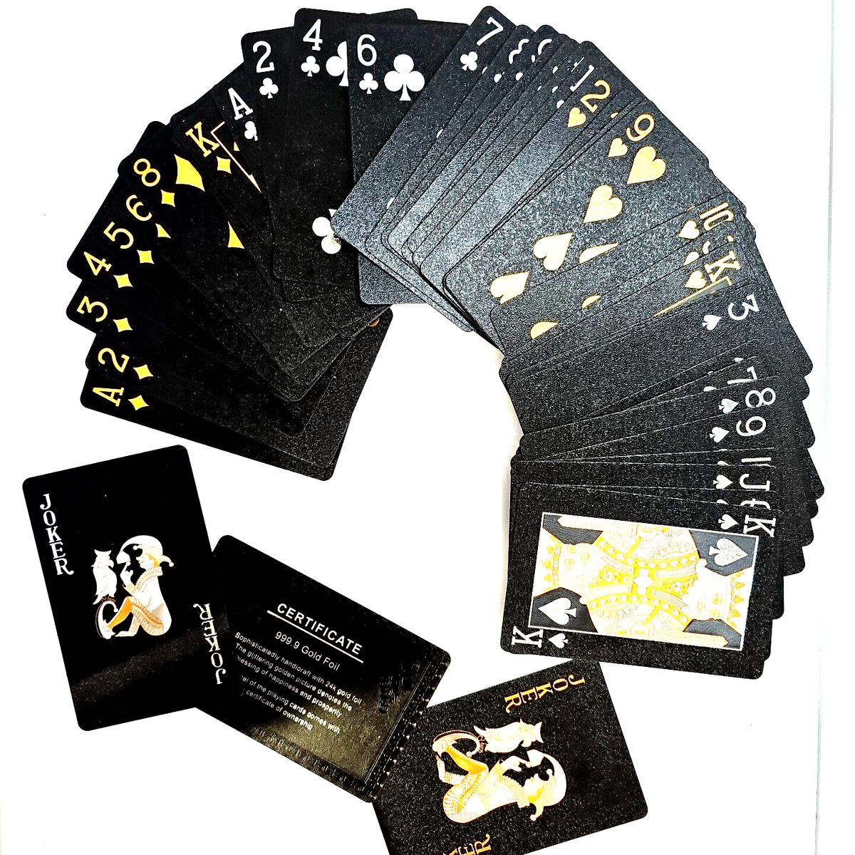 Black 999.9 Gold Foil Playing Cards Waterproof Poker Cards with